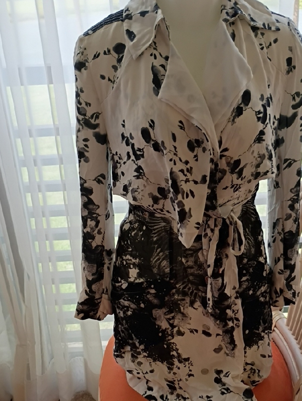 Haute Hippie Black & White Tie-Waist Shirt Dress